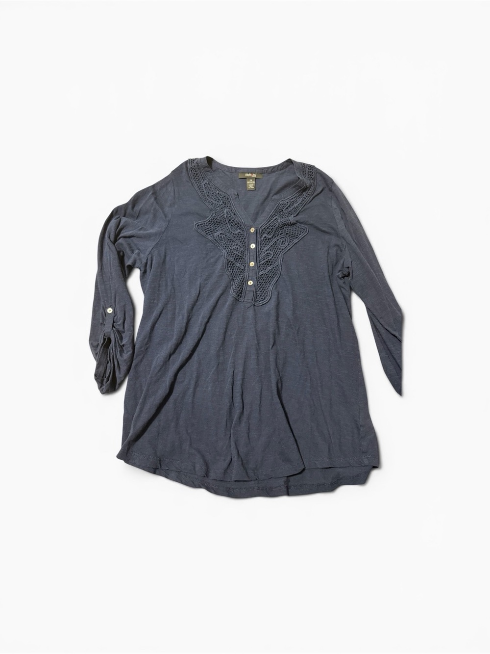 Style & co Women’s Navy Crochet-Trim Henley Tunic Top